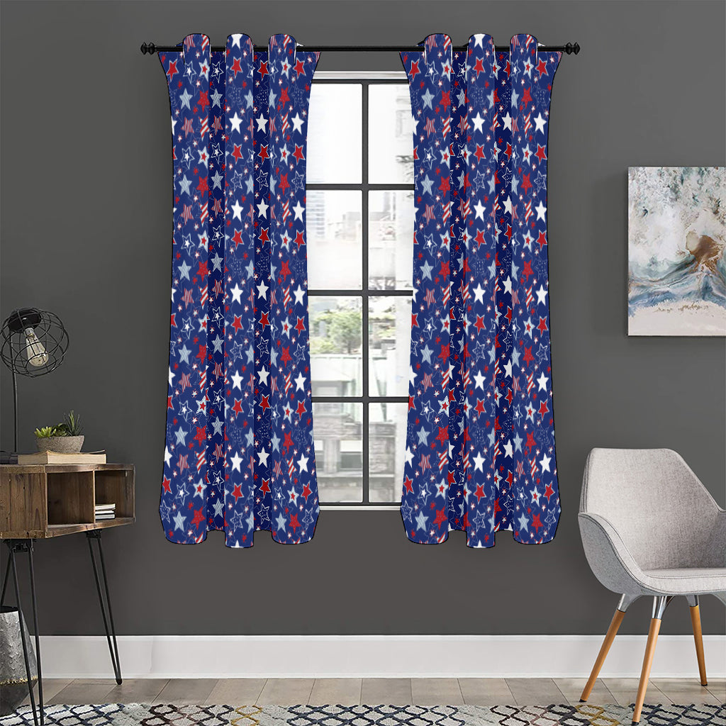 4th of July American Star Pattern Print Curtain
