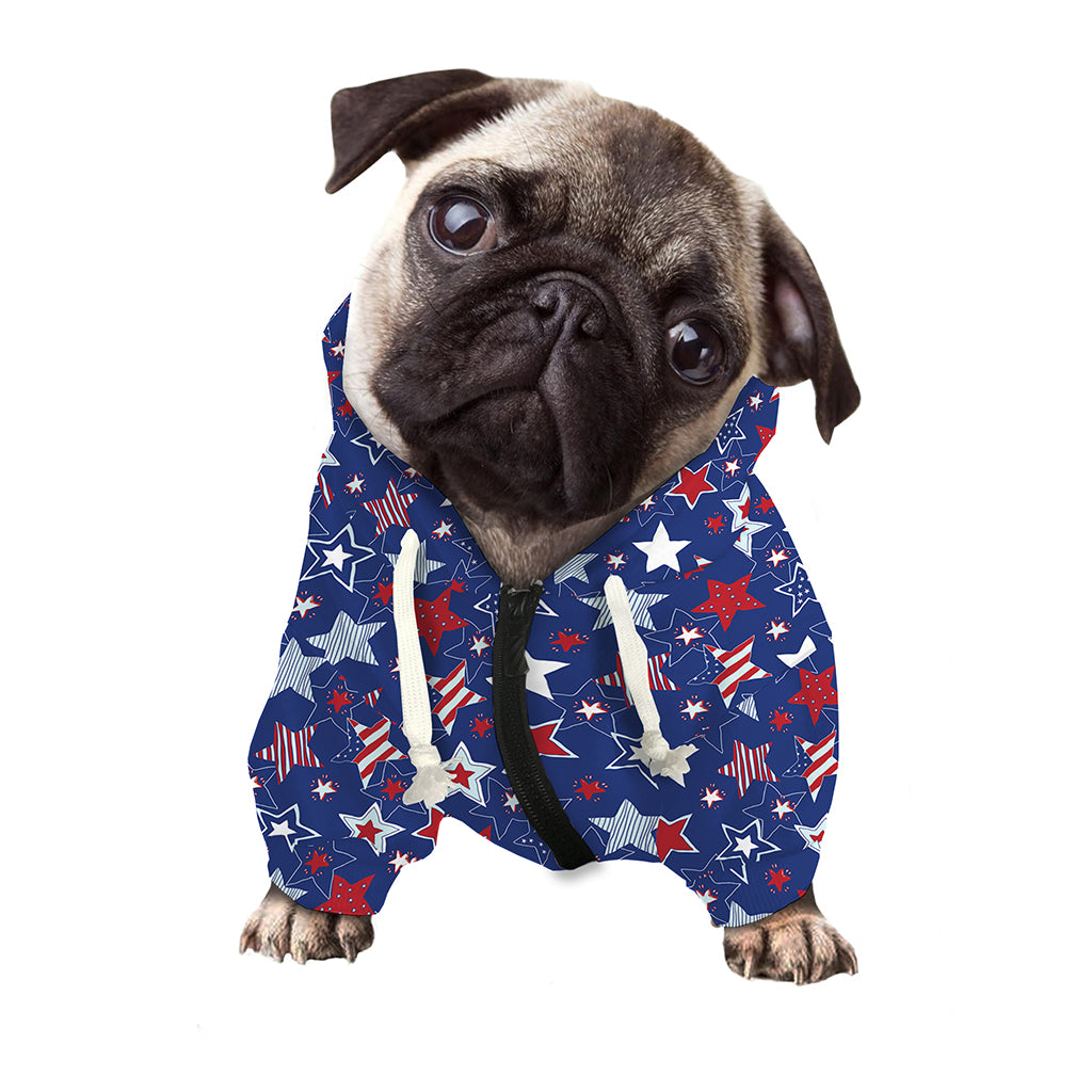 4th of July American Star Pattern Print Dog Zip Up Hoodie
