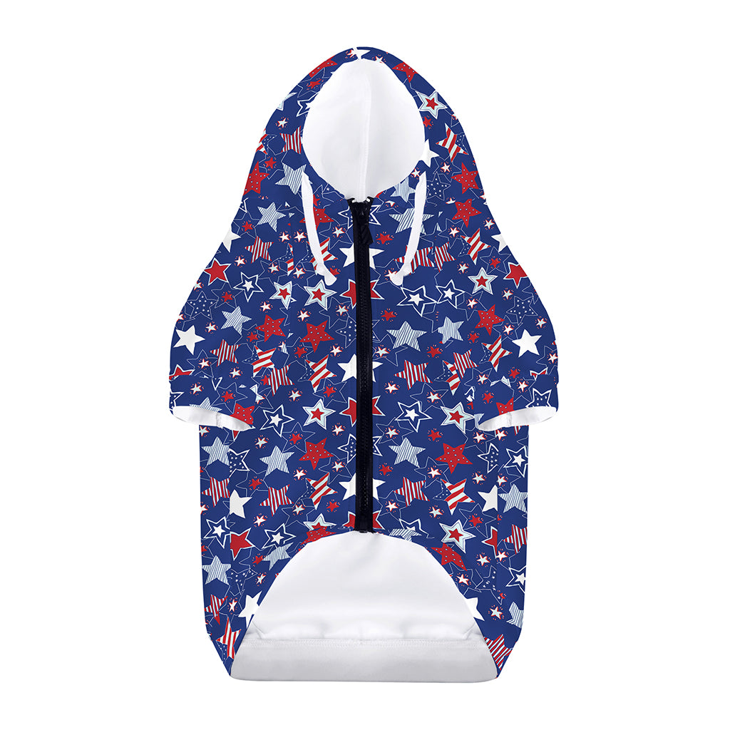 4th of July American Star Pattern Print Dog Zip Up Hoodie