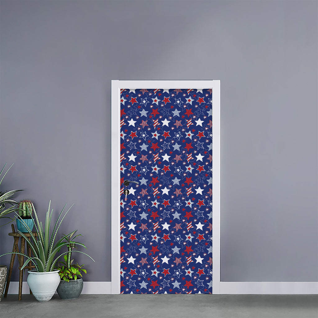 4th of July American Star Pattern Print Door Sticker