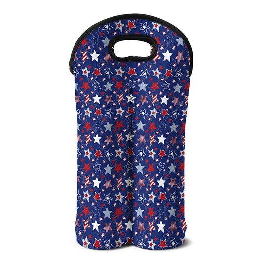 4th of July American Star Pattern Print Double Neoprene Wine Tote