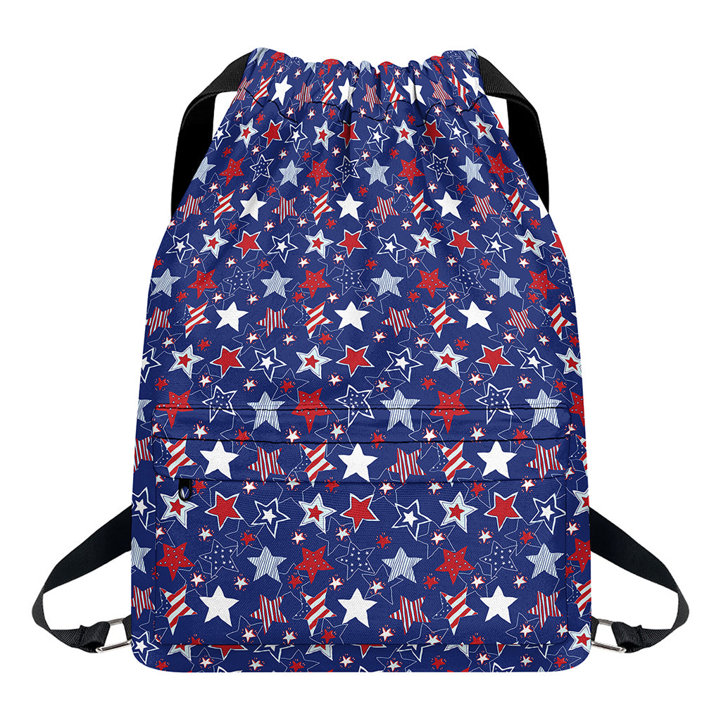 4th of July American Star Pattern Print Drawstring Backpack