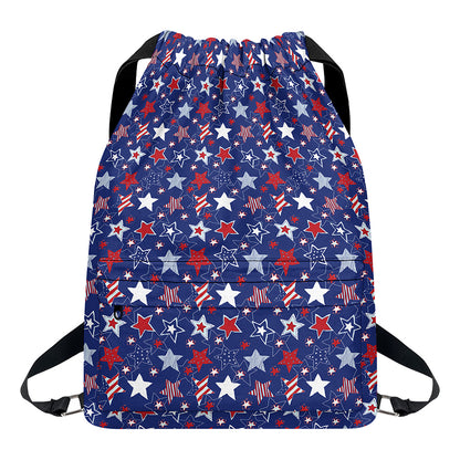 4th of July American Star Pattern Print Drawstring Backpack