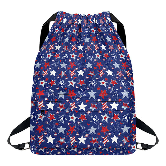 4th of July American Star Pattern Print Drawstring Backpack