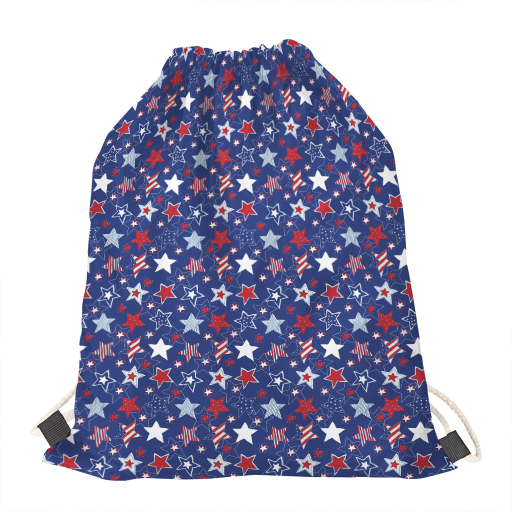 4th of July American Star Pattern Print Drawstring Bag