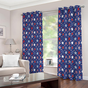 4th of July American Star Pattern Print Extra Wide Grommet Curtains