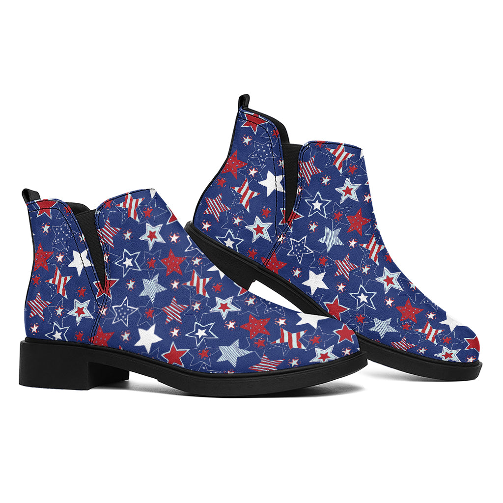 4th of July American Star Pattern Print Flat Ankle Boots