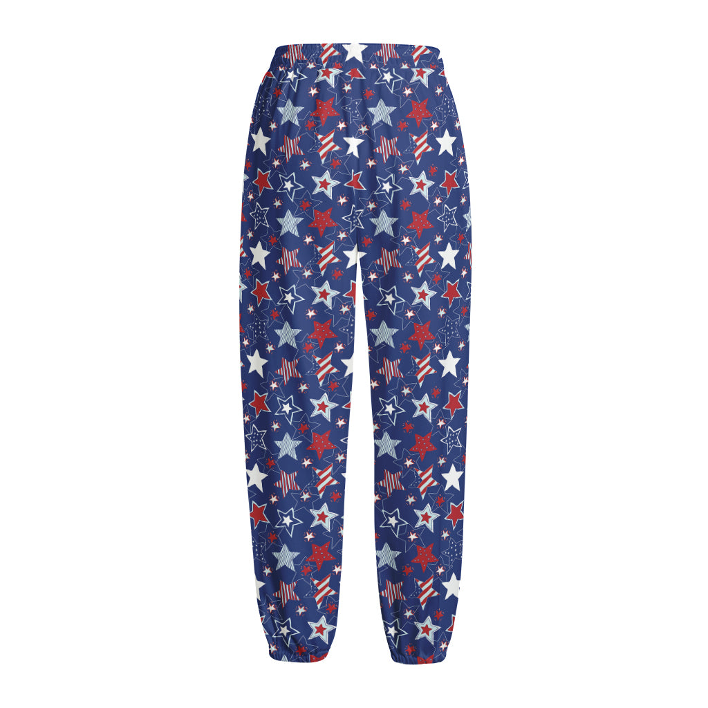 4th of July American Star Pattern Print Fleece Lined Knit Pants