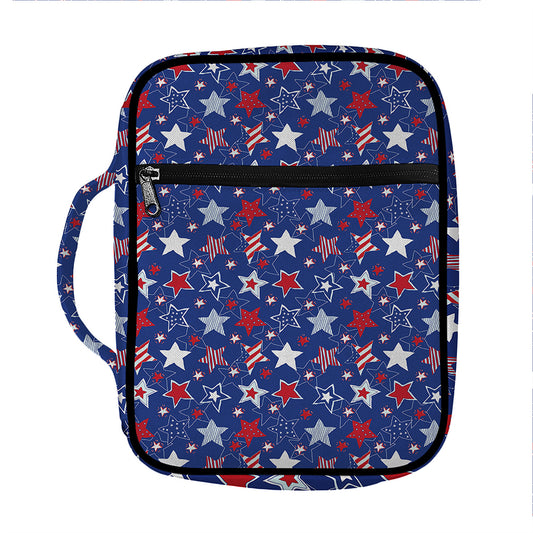 4th of July American Star Pattern Print Front Pocket Bible Bag