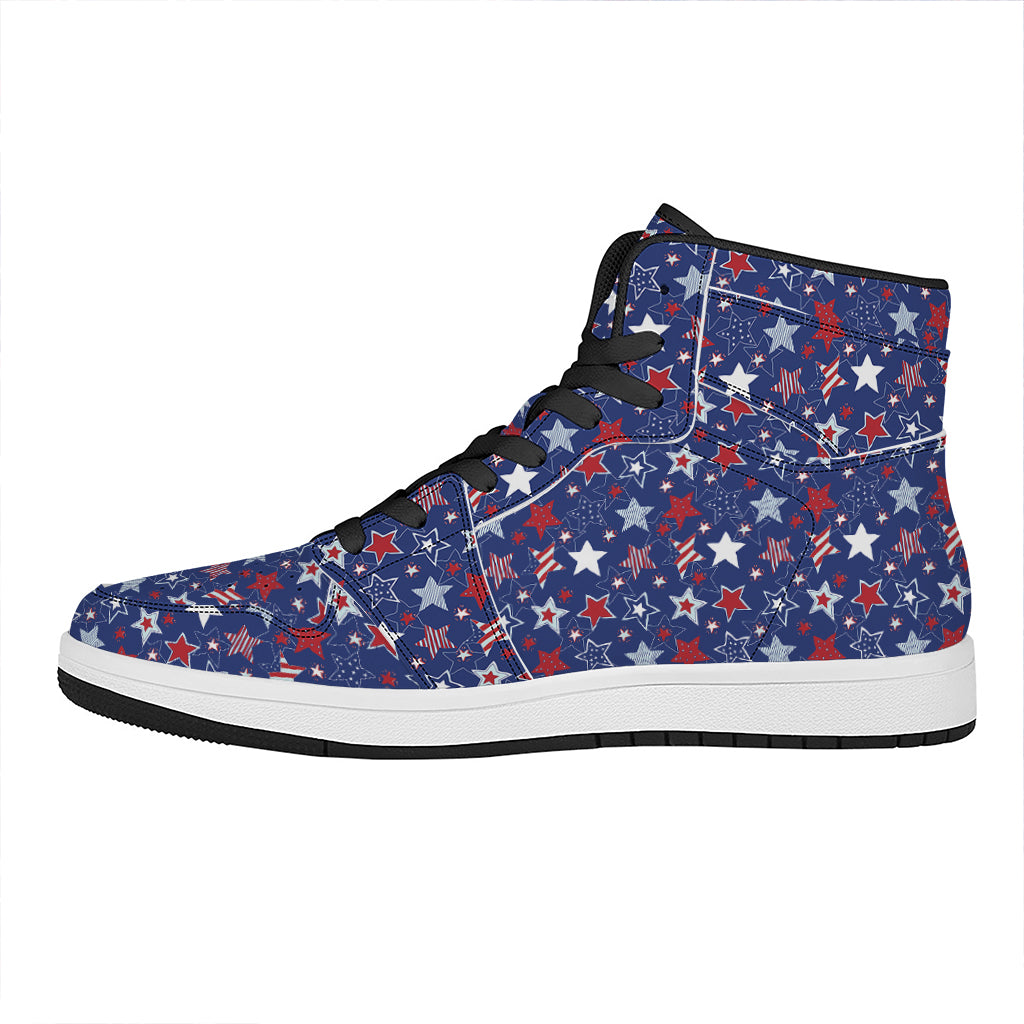 4th of July American Star Pattern Print High Top Leather Sneakers