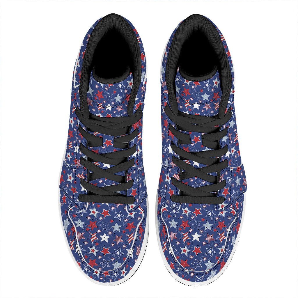 4th of July American Star Pattern Print High Top Leather Sneakers