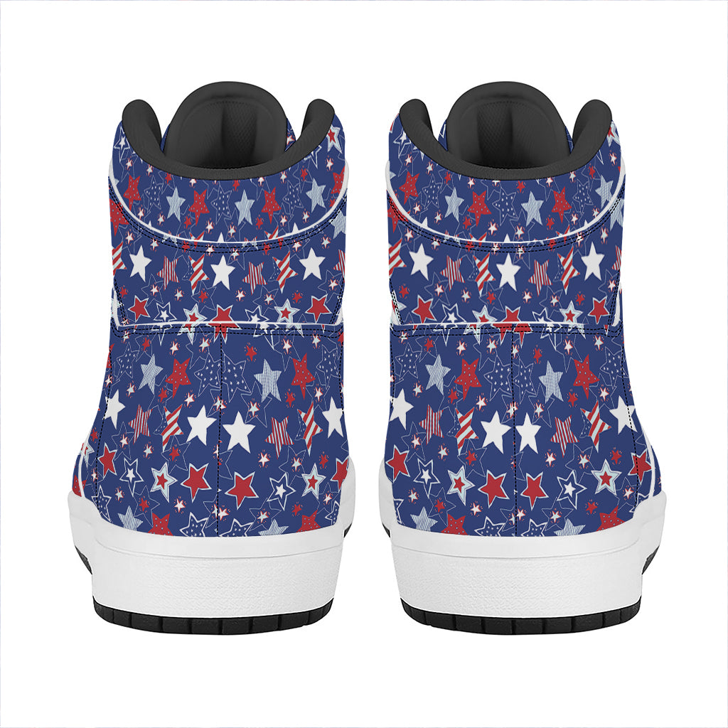4th of July American Star Pattern Print High Top Leather Sneakers