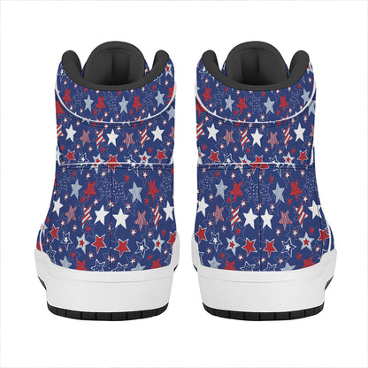 4th of July American Star Pattern Print High Top Leather Sneakers