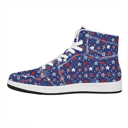 4th of July American Star Pattern Print High Top Leather Sneakers