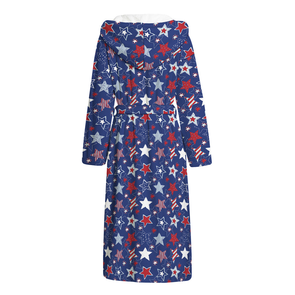 4th of July American Star Pattern Print Hooded Bathrobe