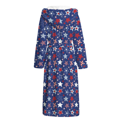 4th of July American Star Pattern Print Hooded Bathrobe