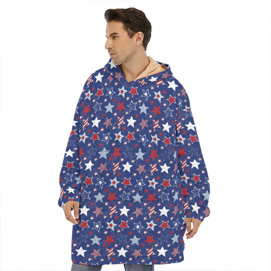 4th of July American Star Pattern Print Hoodie Blanket