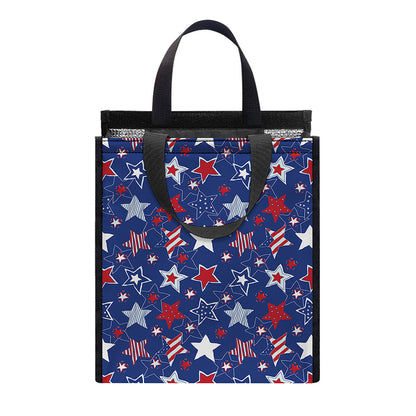 4th of July American Star Pattern Print Insulated Lunch Tote