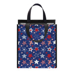4th of July American Star Pattern Print Insulated Lunch Tote