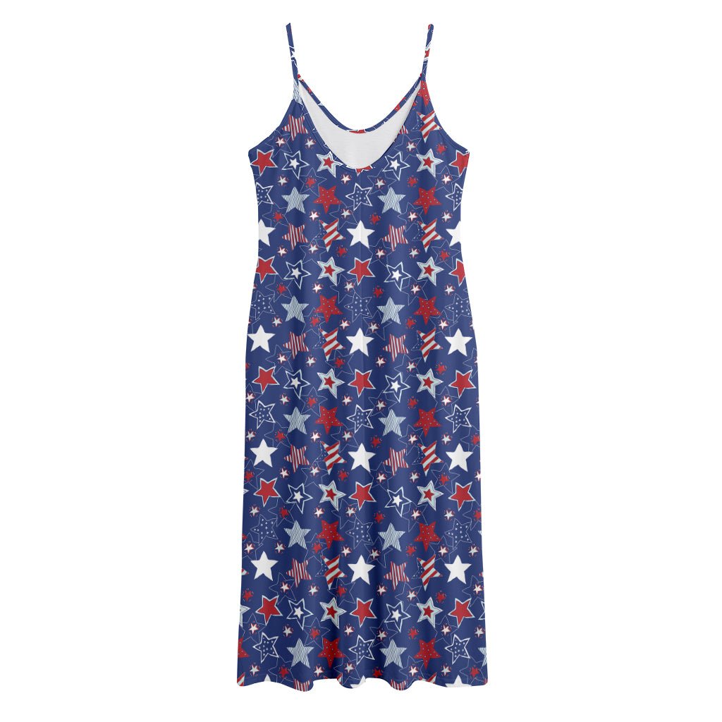 4th of July American Star Pattern Print Jersey Midi Cami Dress
