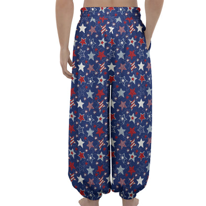 4th of July American Star Pattern Print Lantern Pants