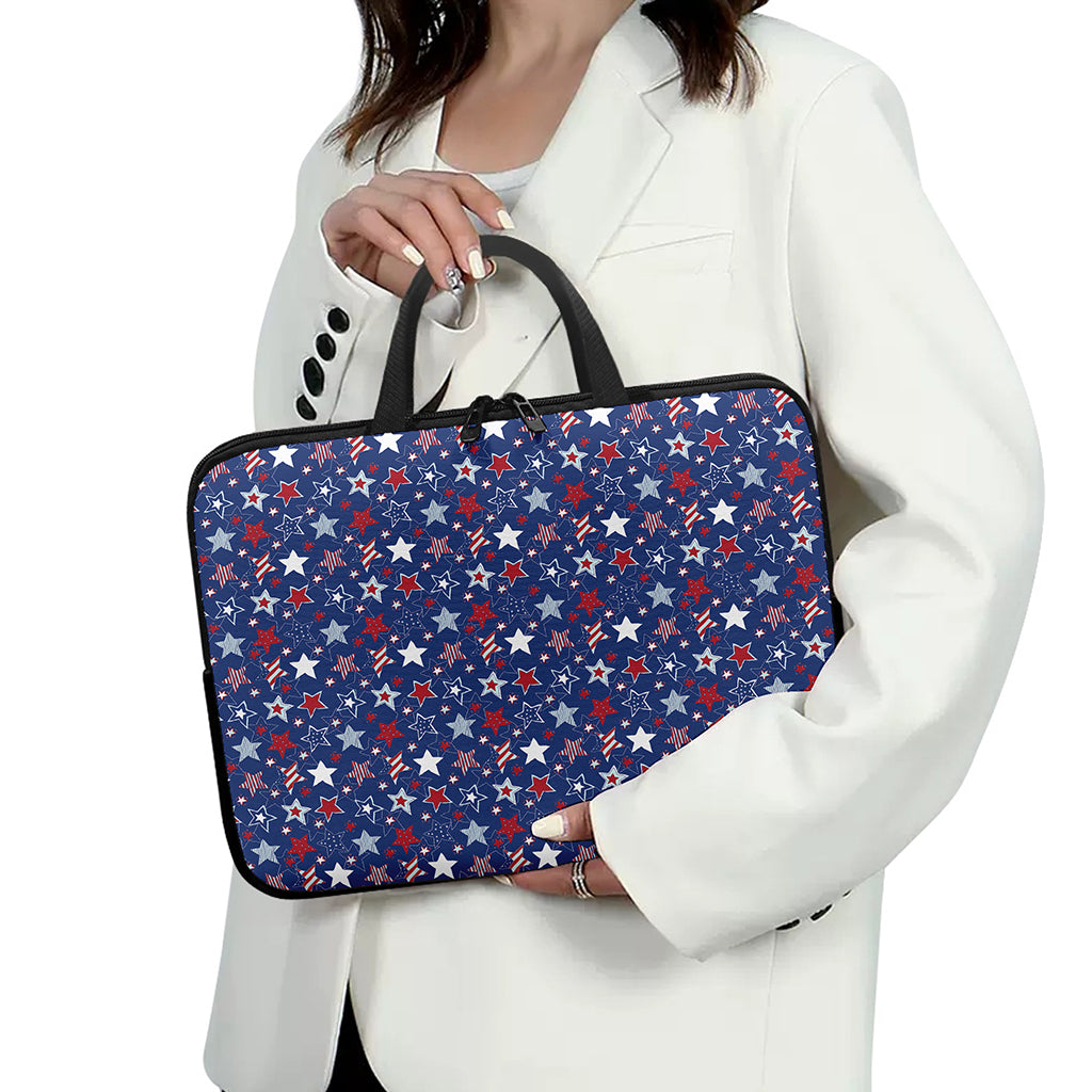 4th of July American Star Pattern Print Laptop Sleeve With Handle