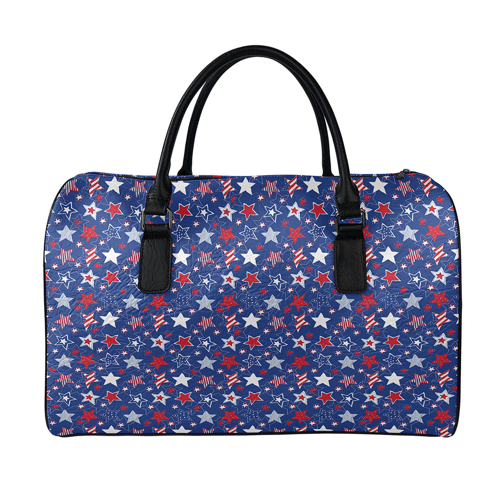4th of July American Star Pattern Print Leather Duffle Bag