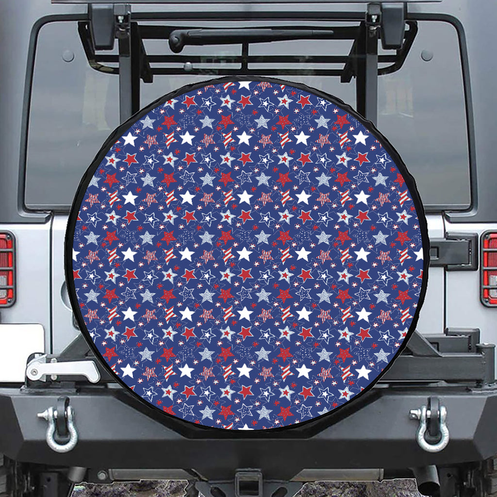 4th of July American Star Pattern Print Leather Spare Tire Cover
