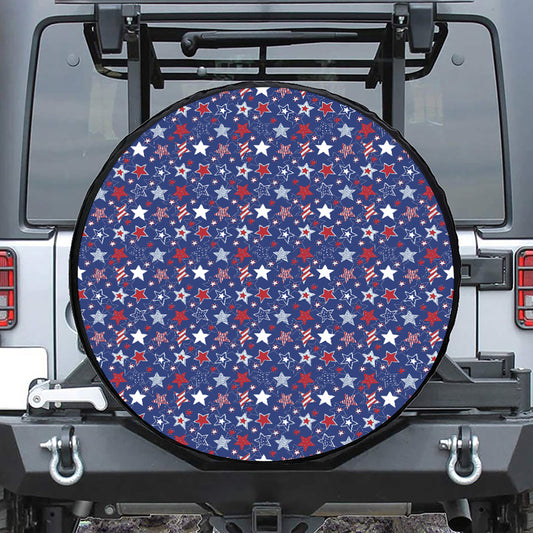 4th of July American Star Pattern Print Leather Spare Tire Cover