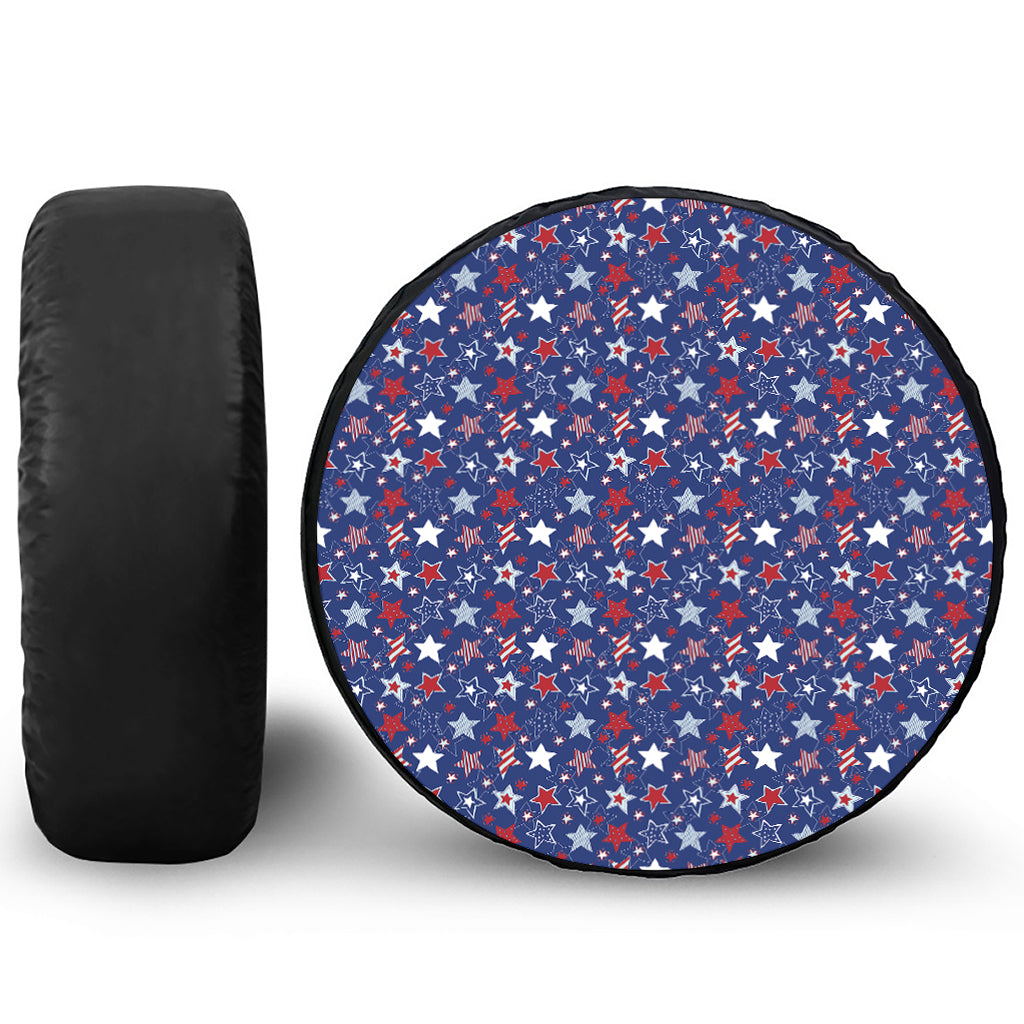 4th of July American Star Pattern Print Leather Spare Tire Cover