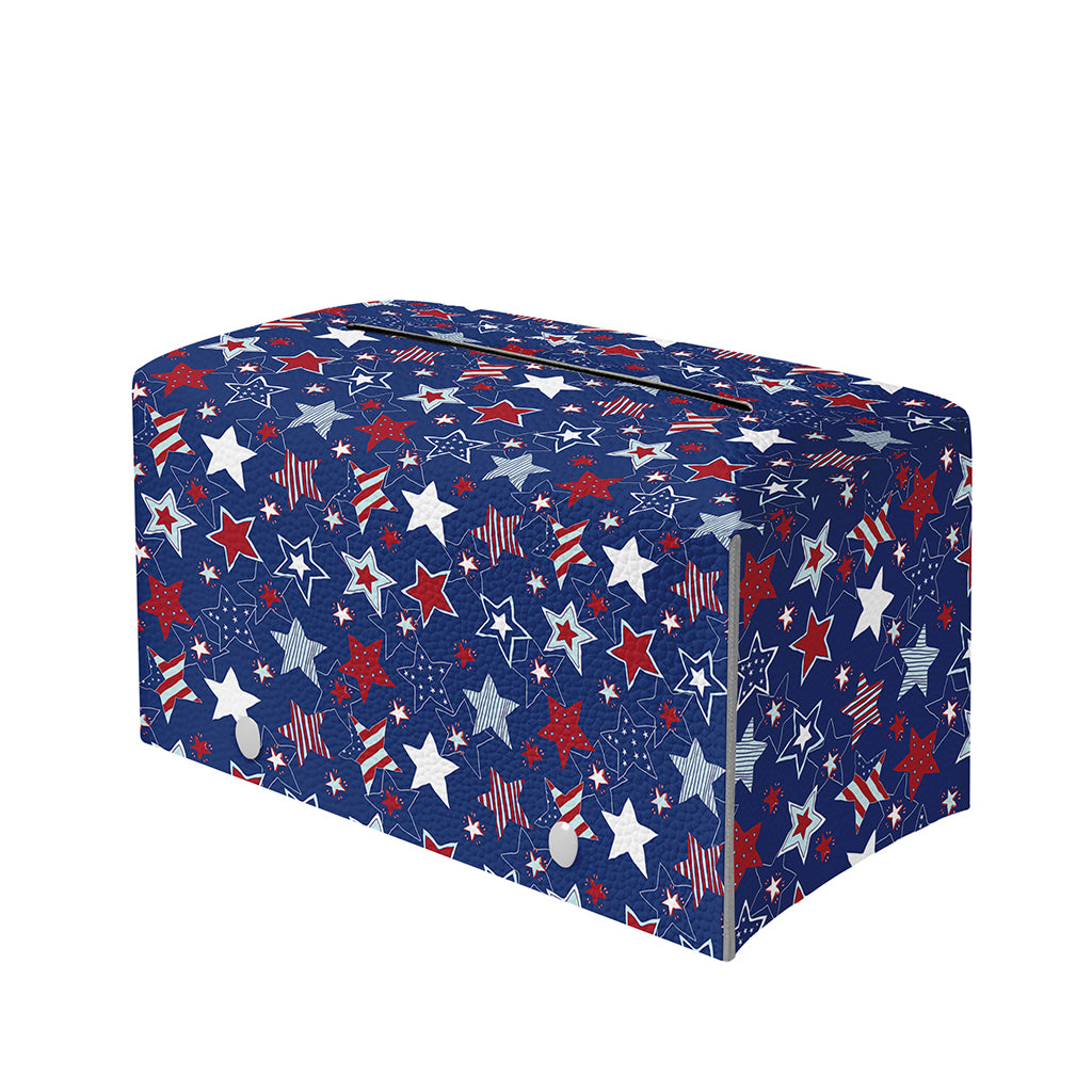 4th of July American Star Pattern Print Leather Tissue Box Cover