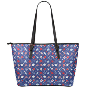 4th of July American Star Pattern Print Leather Tote Bag