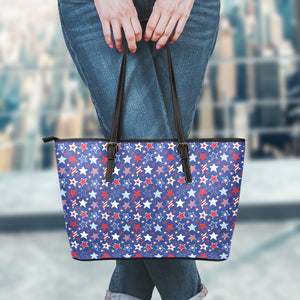 4th of July American Star Pattern Print Leather Tote Bag