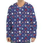 4th of July American Star Pattern Print Long Sleeve Baseball Jersey