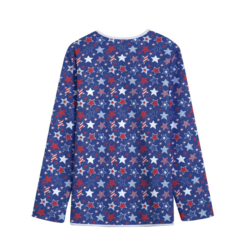 4th of July American Star Pattern Print Long Sleeve Short Coat