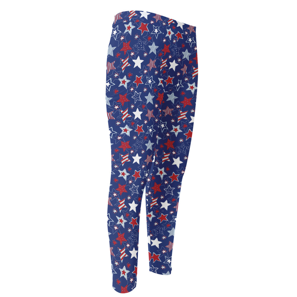 4th of July American Star Pattern Print Men's Compression Pants