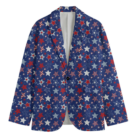 4th of July American Star Pattern Print Men's Cotton Blazer