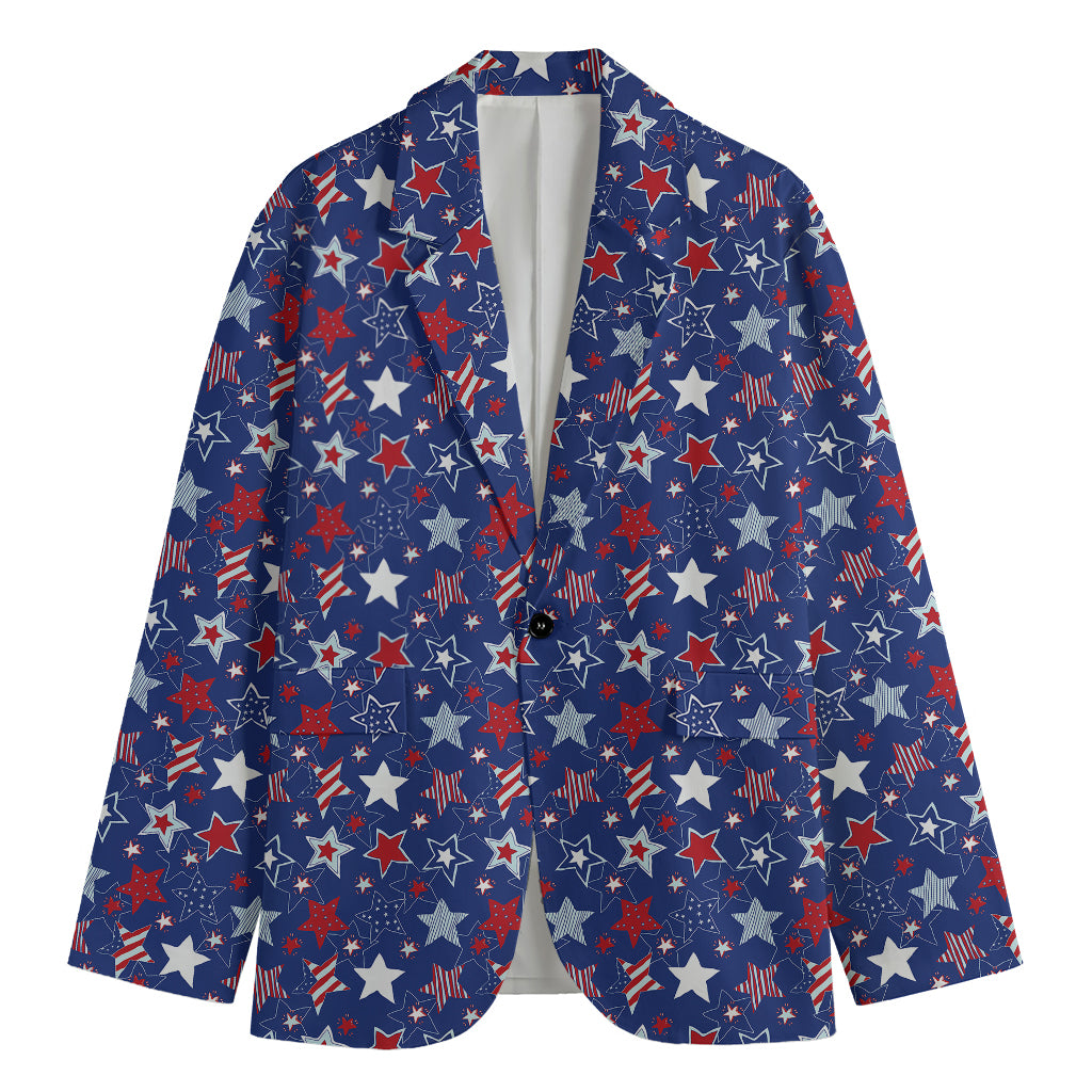 4th of July American Star Pattern Print Men's Cotton Blazer