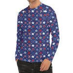 4th of July American Star Pattern Print Men's Long Sleeve Rash Guard