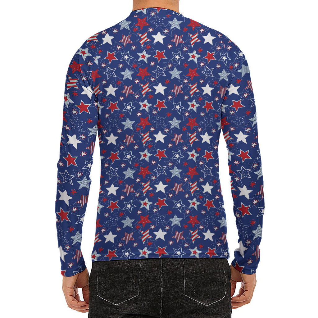 4th of July American Star Pattern Print Men's Long Sleeve Rash Guard