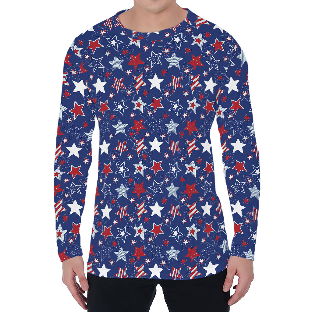 4th of July American Star Pattern Print Men's Long Sleeve T-Shirt