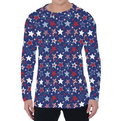 4th of July American Star Pattern Print Men's Long Sleeve T-Shirt