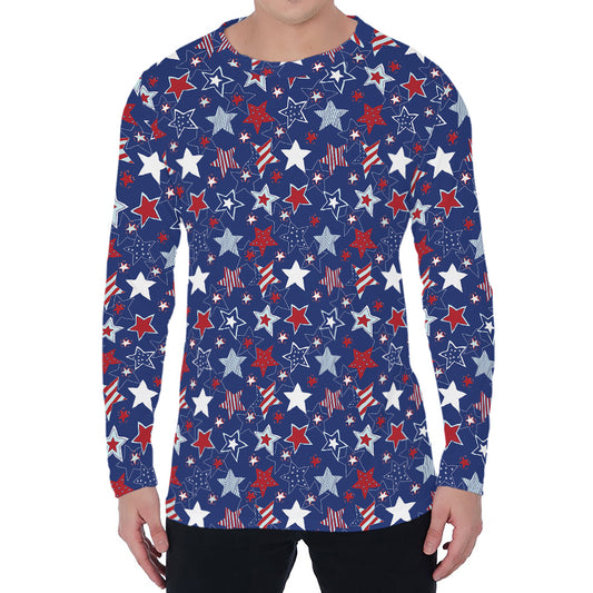 4th of July American Star Pattern Print Men's Long Sleeve T-Shirt