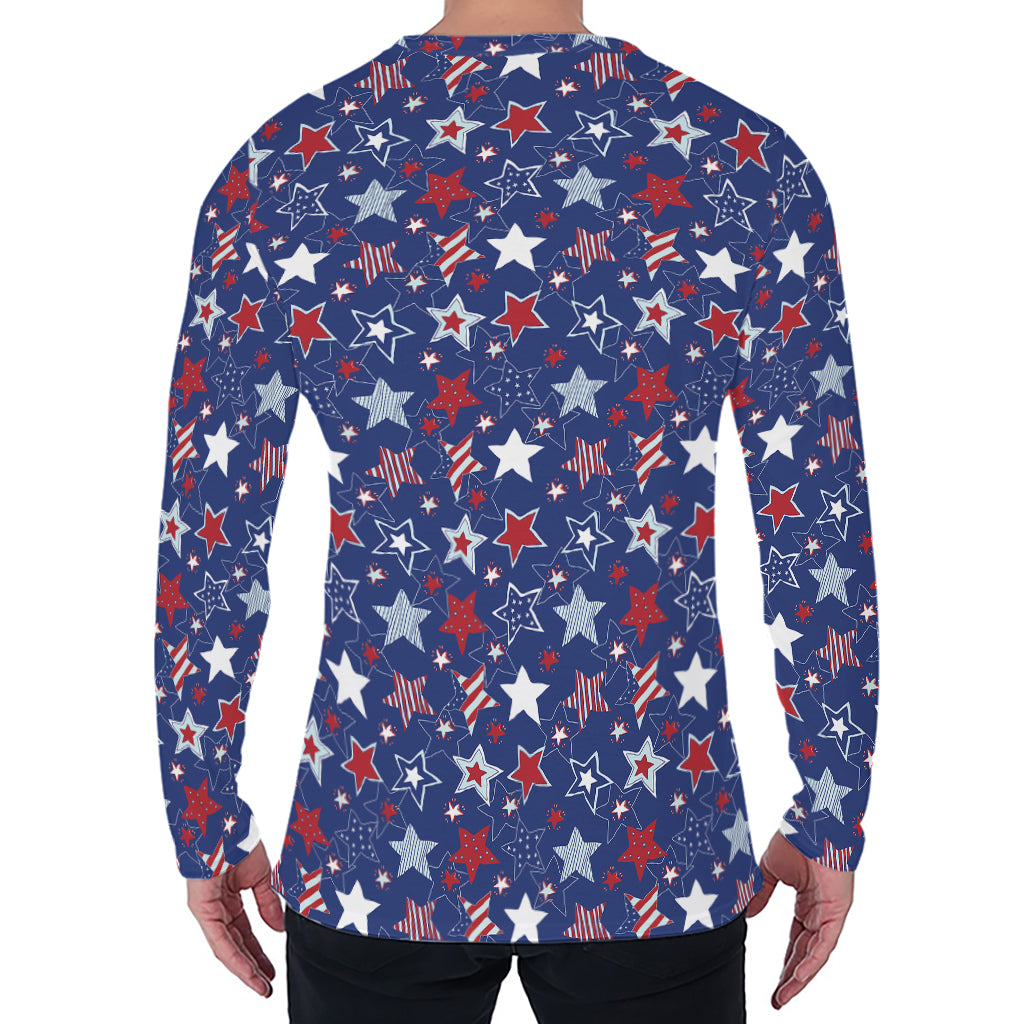 4th of July American Star Pattern Print Men's Long Sleeve T-Shirt