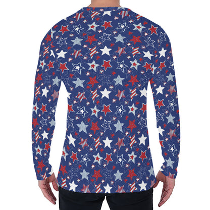 4th of July American Star Pattern Print Men's Long Sleeve T-Shirt