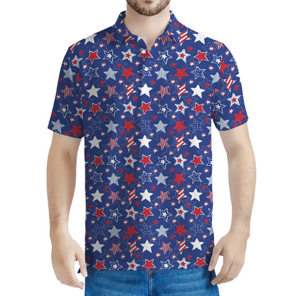 4th of July American Star Pattern Print Men's Polo Shirt