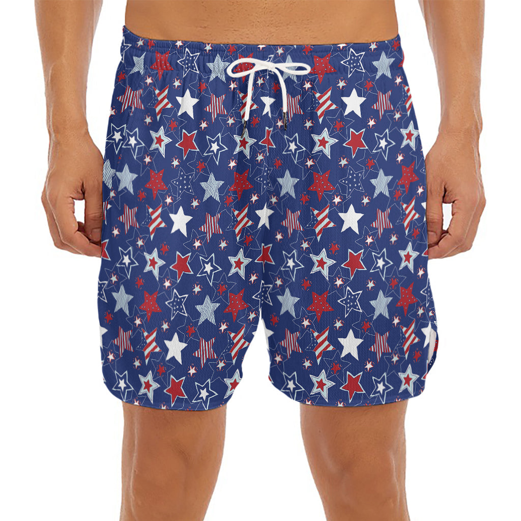 4th of July American Star Pattern Print Men's Split Running Shorts
