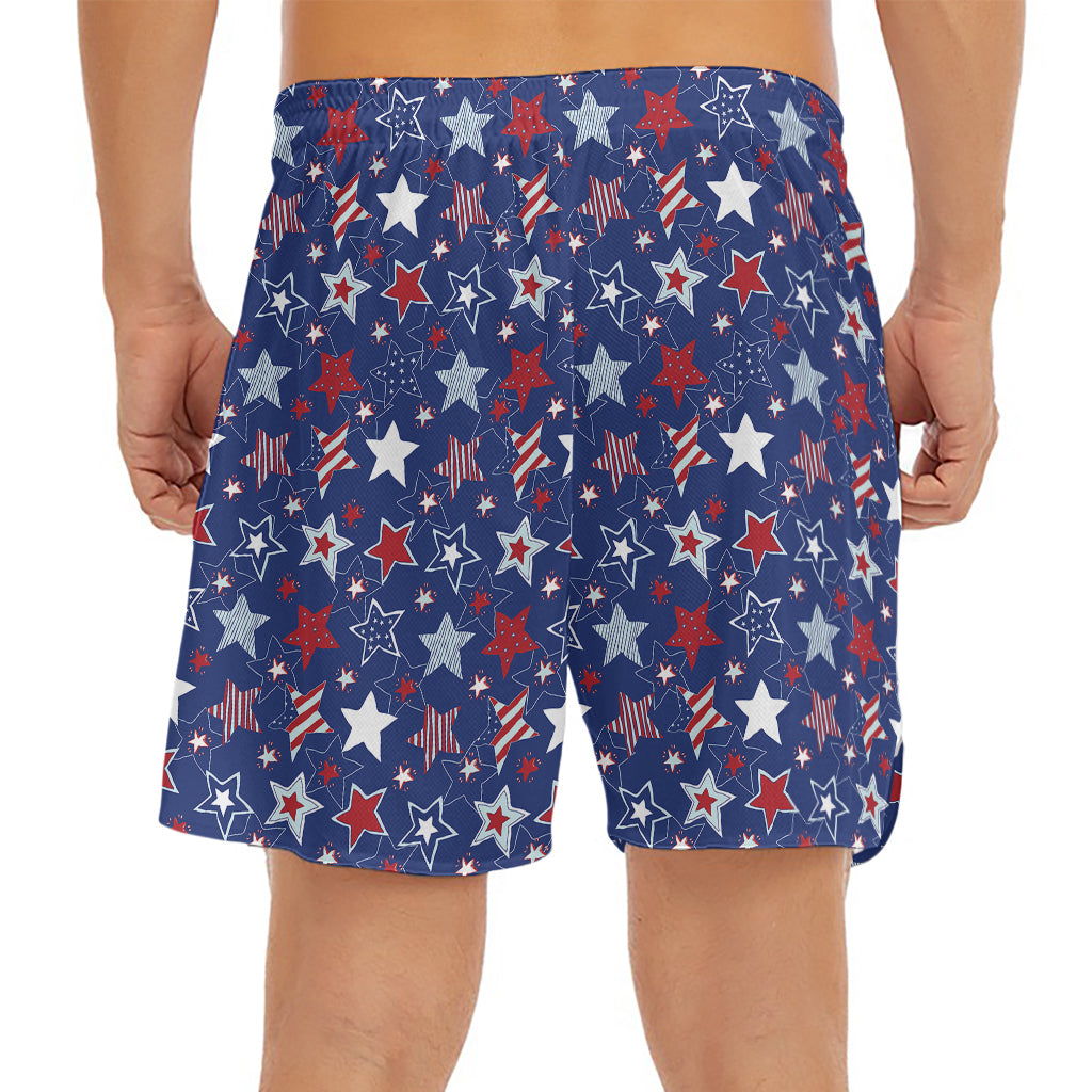4th of July American Star Pattern Print Men's Split Running Shorts