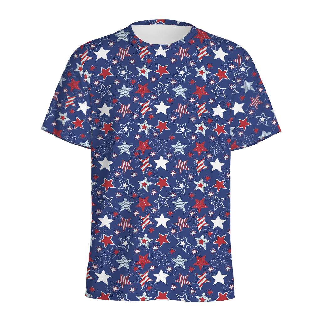 4th of July American Star Pattern Print Men's Sports T-Shirt