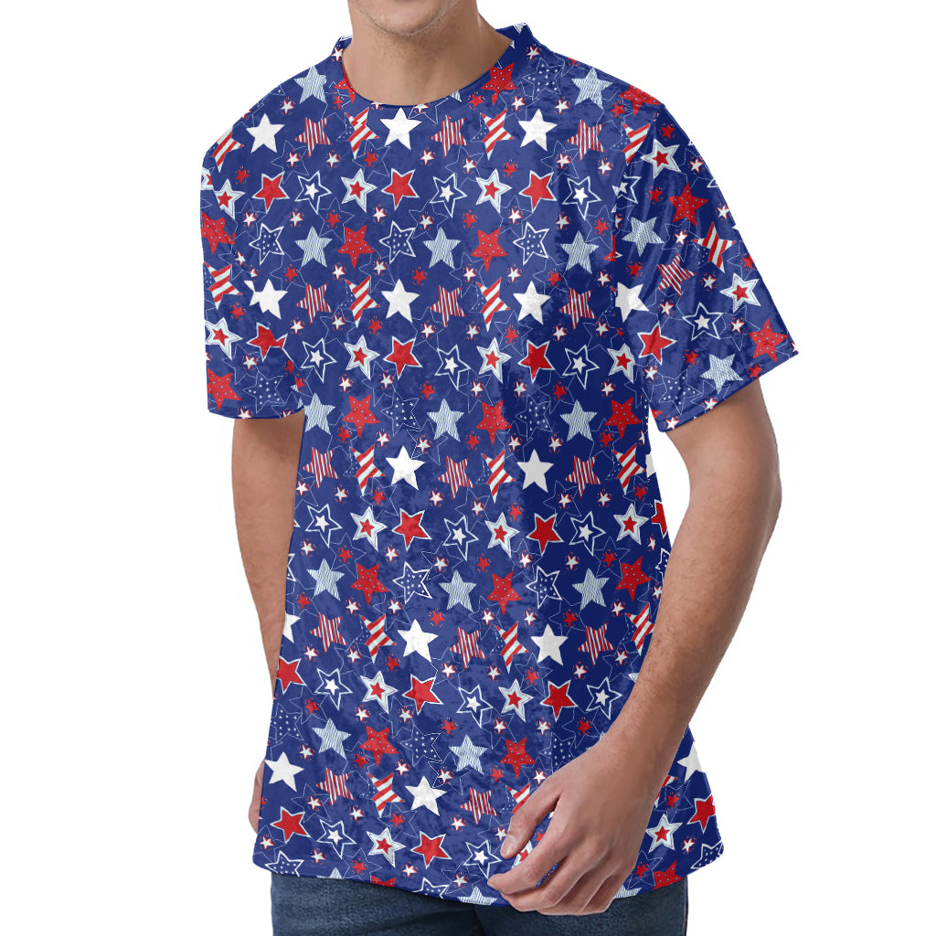 4th of July American Star Pattern Print Men's Velvet T-Shirt